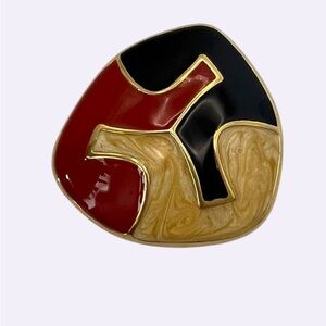 RARE 1984 MONET BLACK RED CREAM ENAMEL HABERDASHERY BROOCH